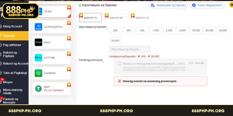 Mag deposit sa 888PHP nang mabilis gamit ang GCash