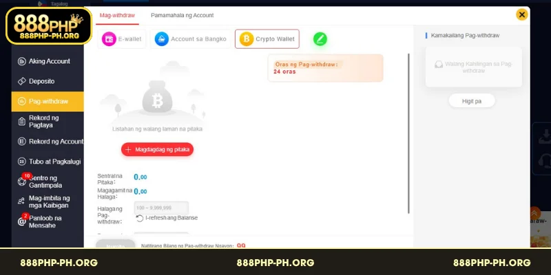 Mag withdraw sa 888PHP Crypto Wallet mga detalyeng sunud-sunod
